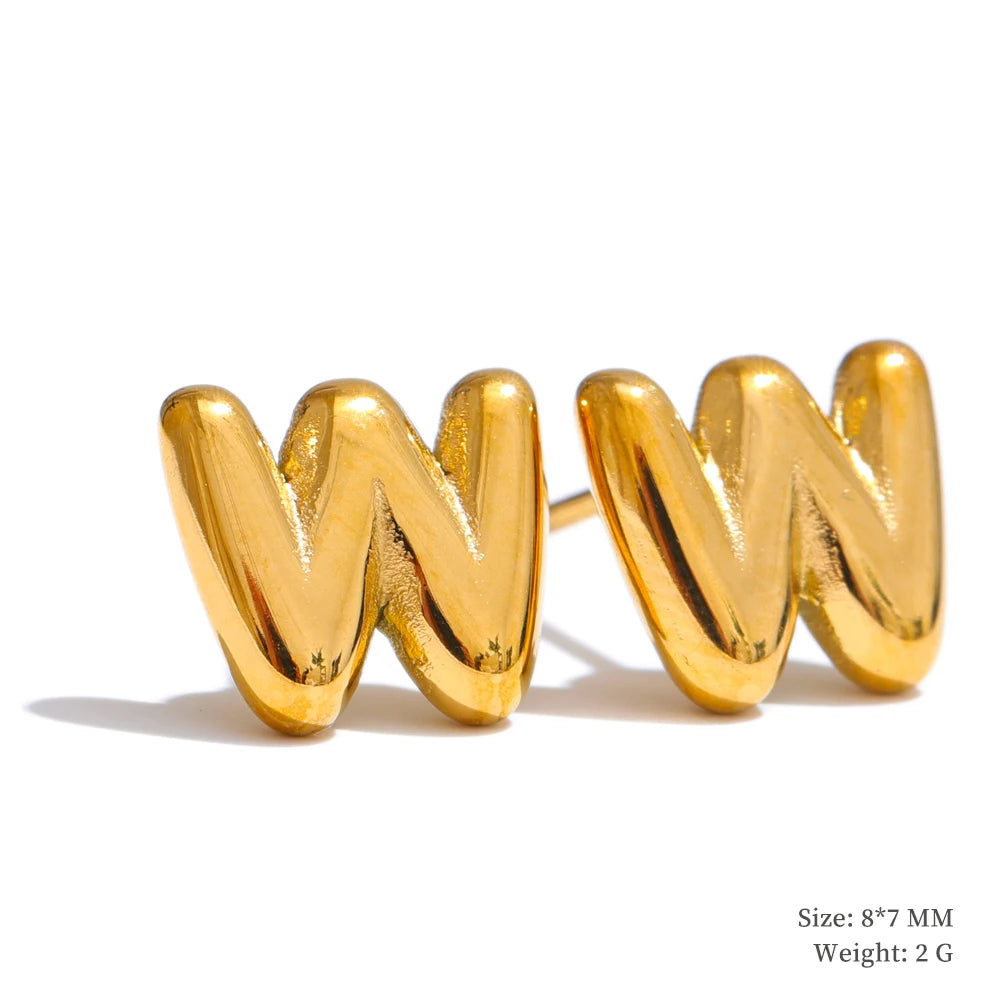 Initial letter a-z gold color stud earrings - product image