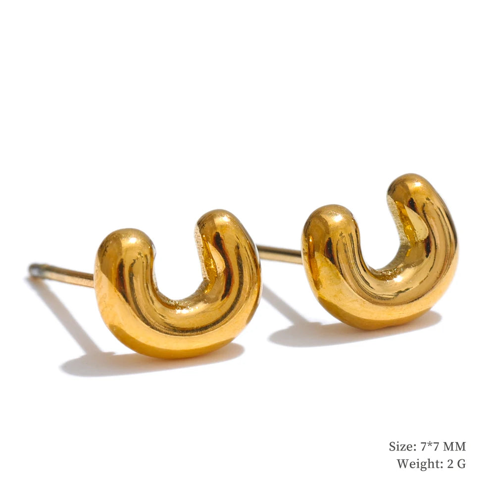 Initial letter a-z gold color stud earrings - product image