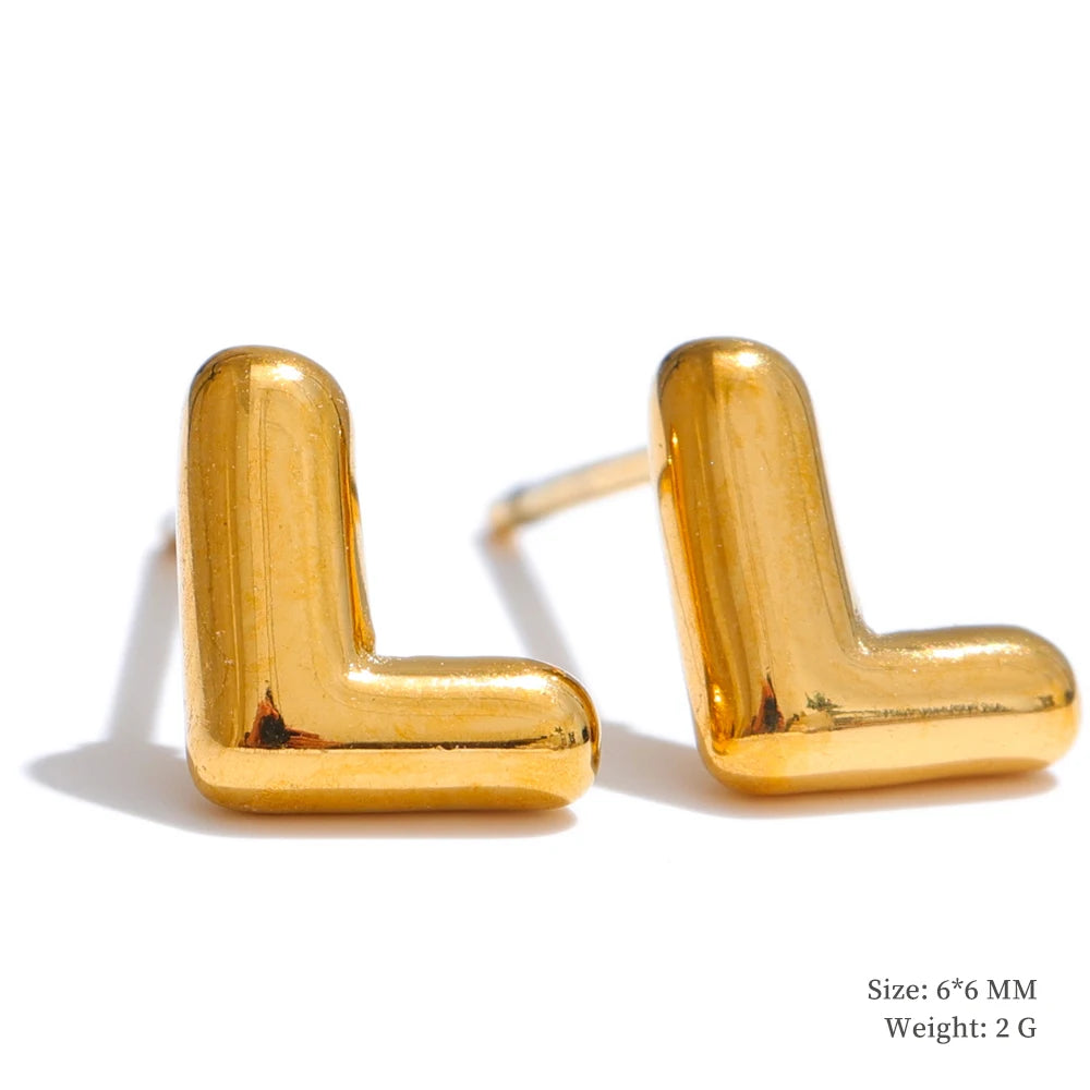 Initial letter a-z gold color stud earrings - product image