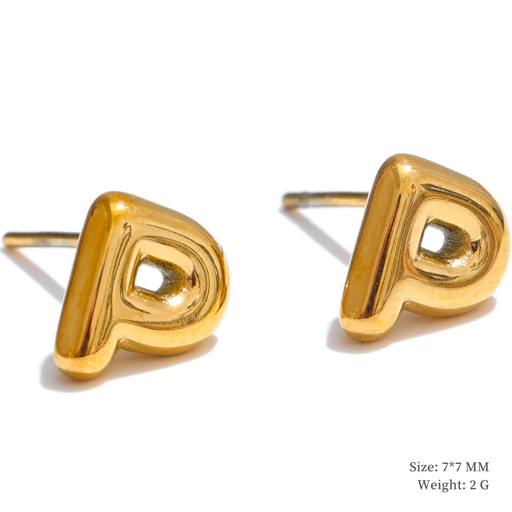Initial letter a-z gold color stud earrings - product image