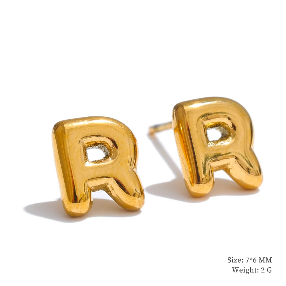 Initial letter a-z gold color stud earrings - product image