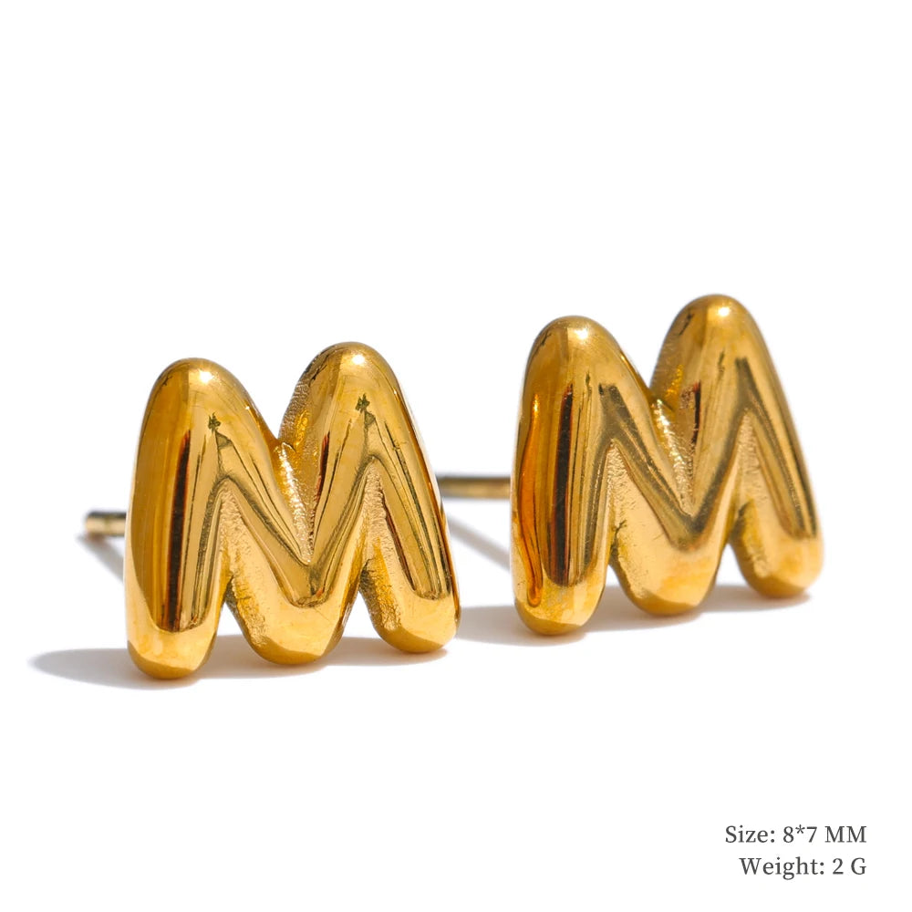 Initial letter a-z gold color stud earrings - product image