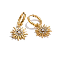Inlaid Zirconia Sun Drop Hoop Earrings