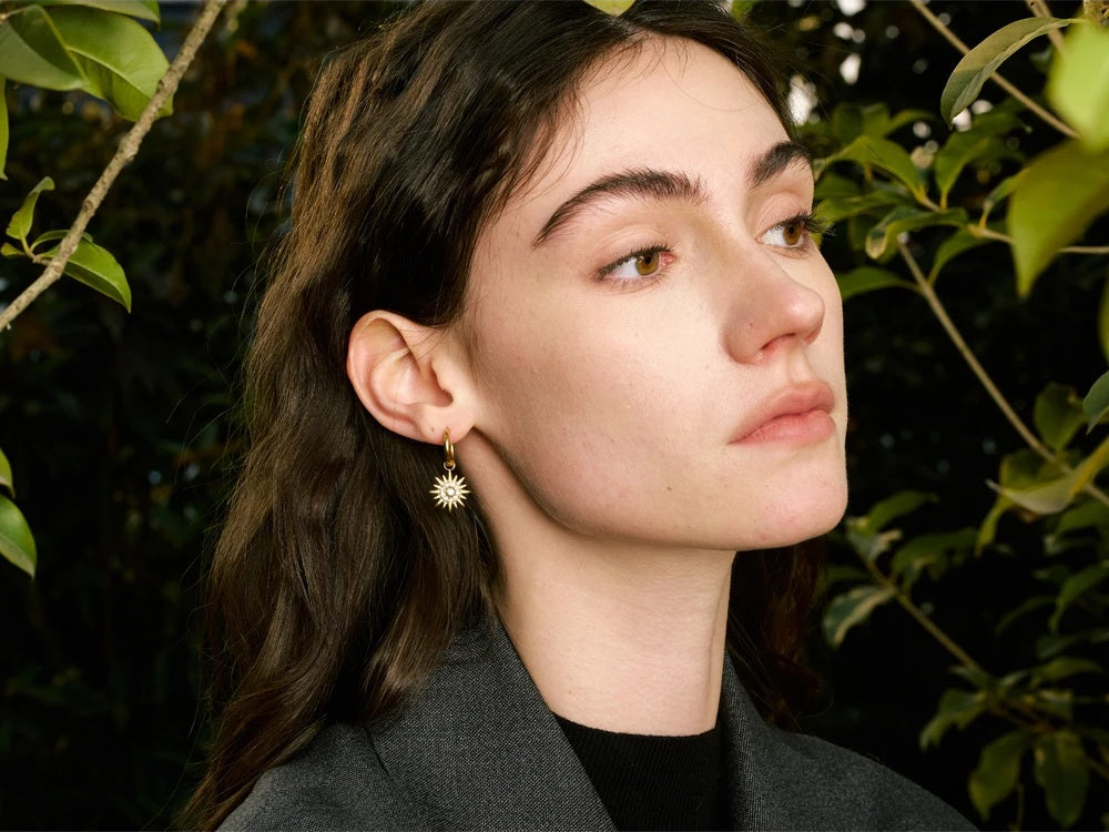 Inlaid zirconia sun drop hoop earrings - product image