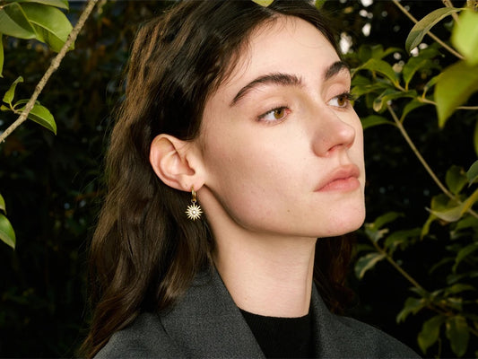 Inlaid zirconia sun drop hoop earrings - product image