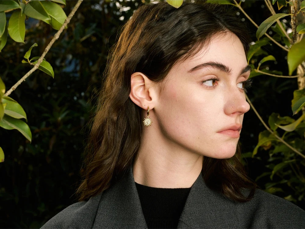 Inlaid zirconia sun drop hoop earrings - product image