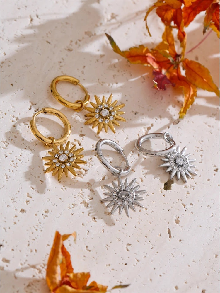 Inlaid zirconia sun drop hoop earrings - product image