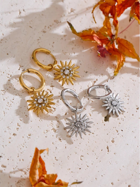 Inlaid zirconia sun drop hoop earrings - product image