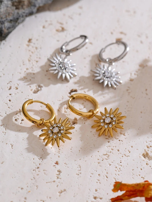 Inlaid zirconia sun drop hoop earrings - product image