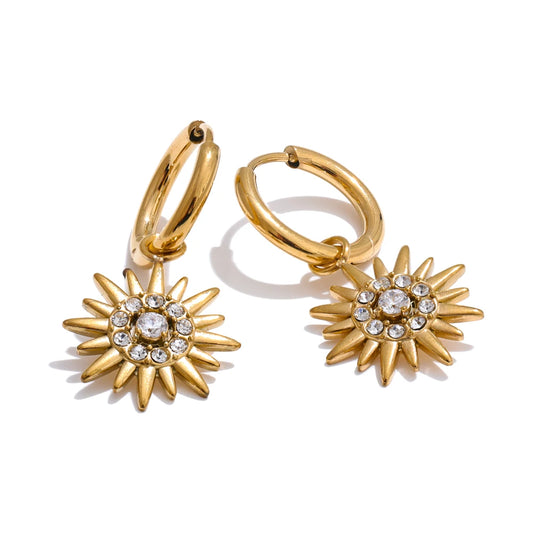 Inlaid zirconia sun drop hoop earrings - product image