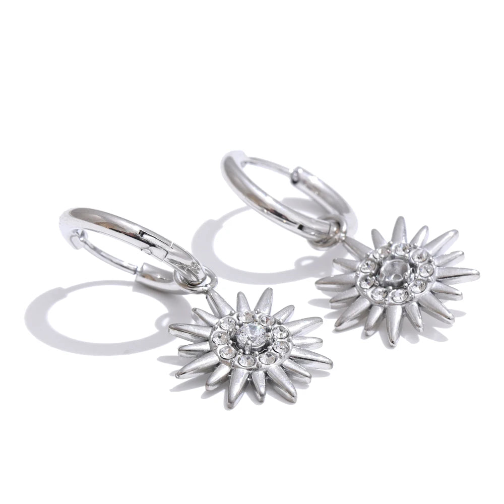 Inlaid zirconia sun drop hoop earrings - product image