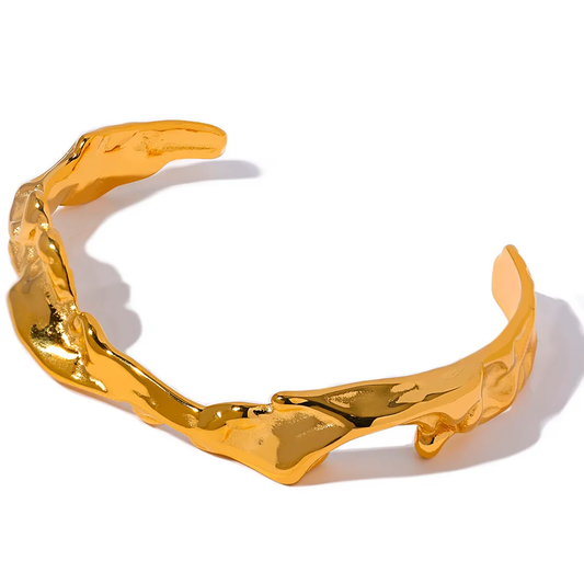Irregular modern open cuff bracelet bangle gold color - product image