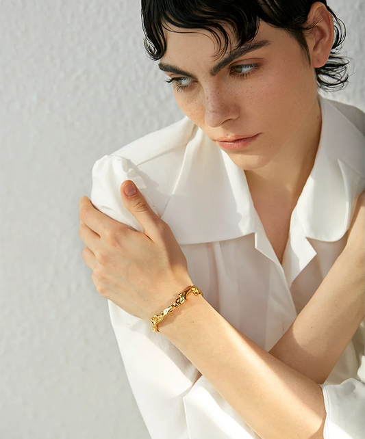 Irregular modern open cuff bracelet bangle gold color - product image