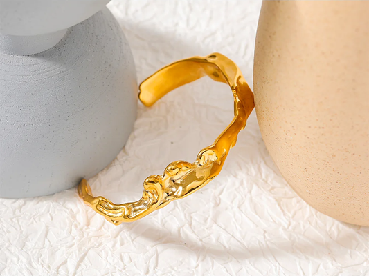 Irregular modern open cuff bracelet bangle gold color - product image