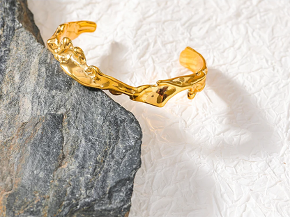 Irregular modern open cuff bracelet bangle gold color - product image