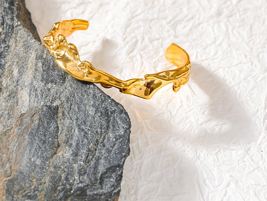Irregular modern open cuff bracelet bangle gold color - product image