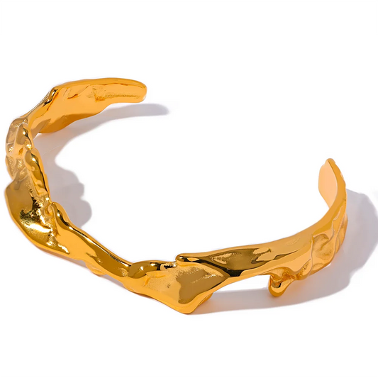 Irregular modern open cuff bracelet bangle gold color - product image