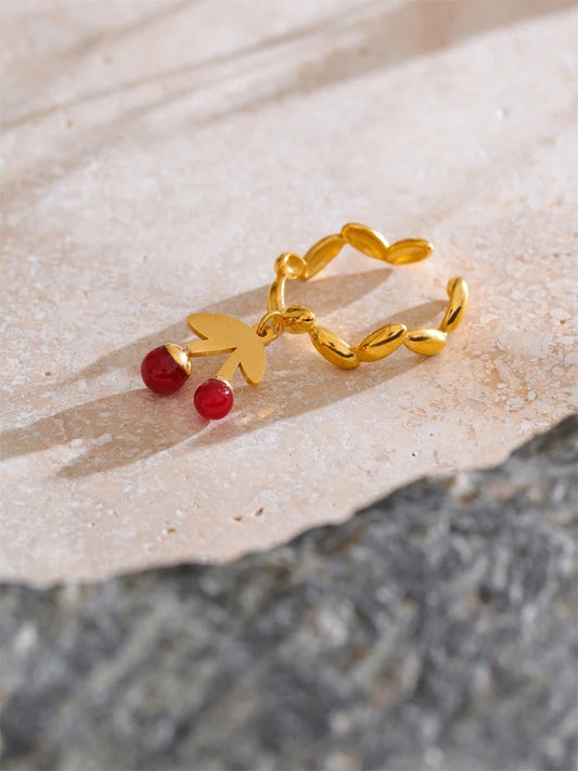 Irregular resin cherry drop adjustable gold color ring - product image