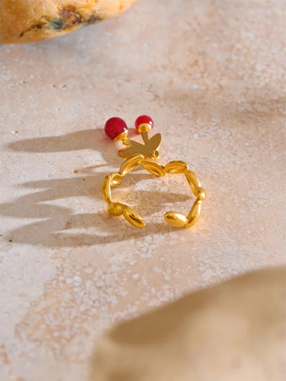 Irregular resin cherry drop adjustable gold color ring - product image