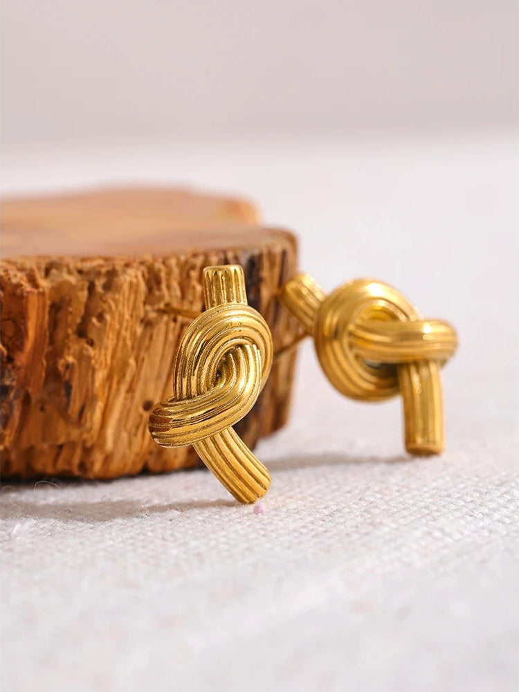 Knotted unusual contemporary stud earrings women - product image
