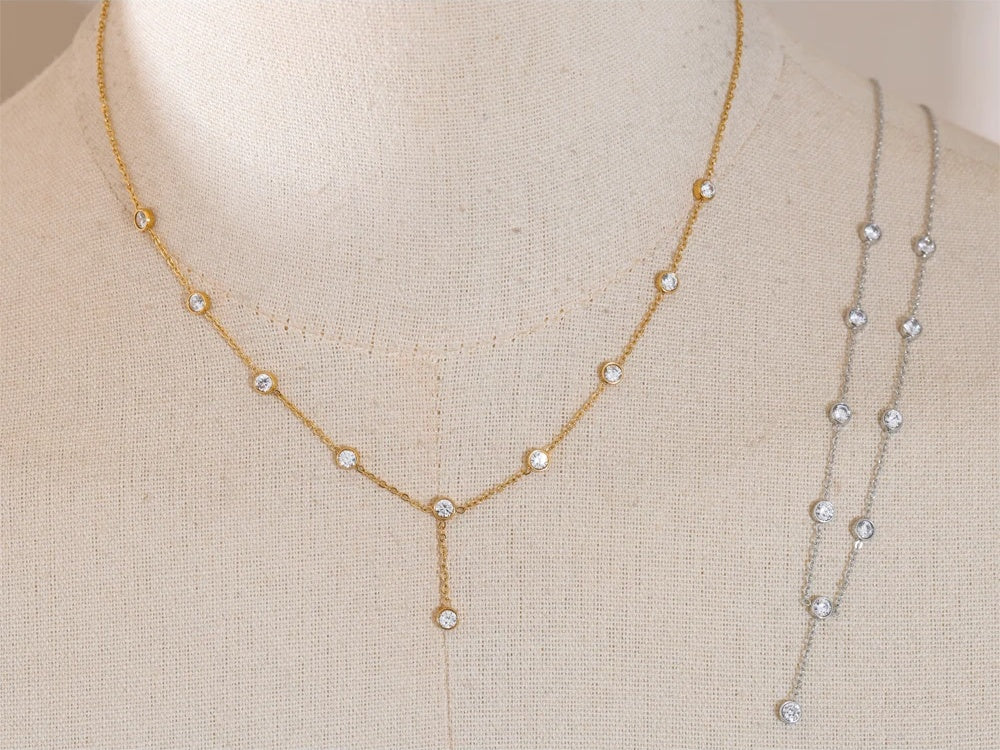 Korean style cubic zirconia chain necklace - product image