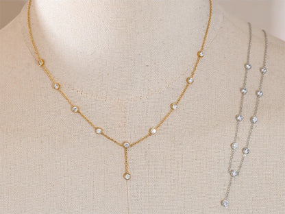 Korean style cubic zirconia chain necklace - product image