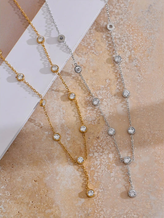 Korean style cubic zirconia chain necklace - product image