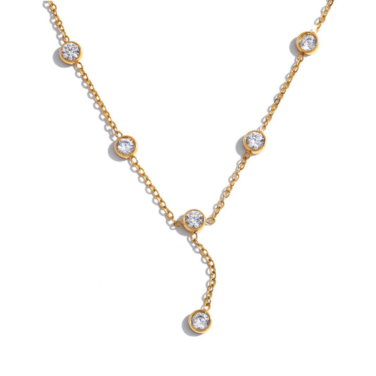Korean style cubic zirconia chain necklace - product image