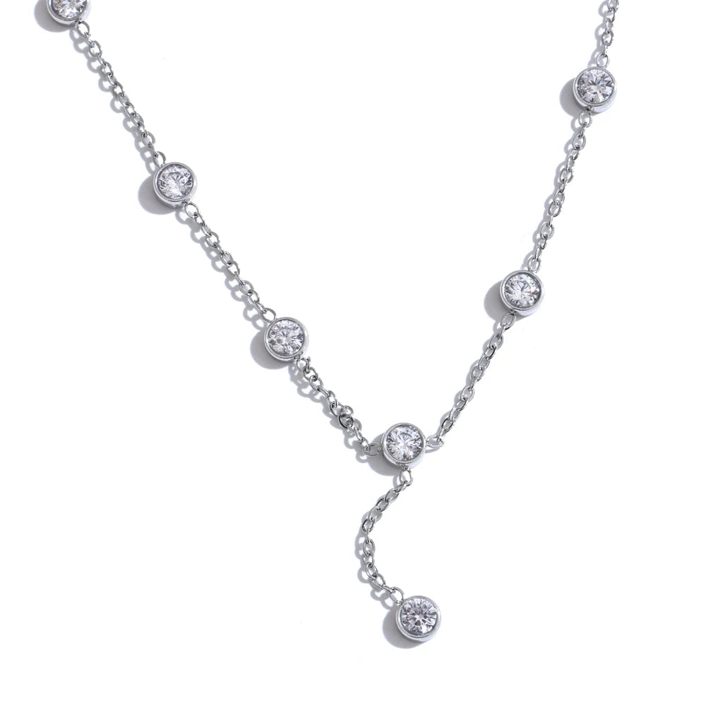 Korean style cubic zirconia chain necklace - product image