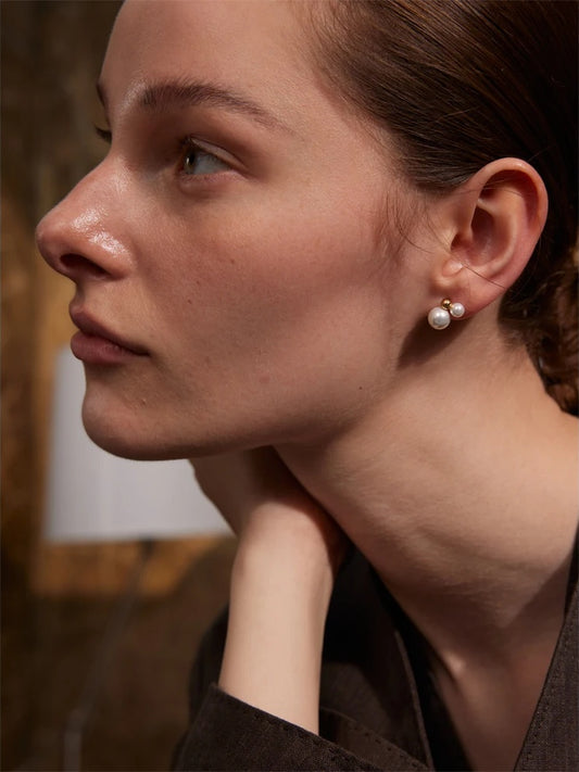 Korean style imitation pearls round stud earrings - product image