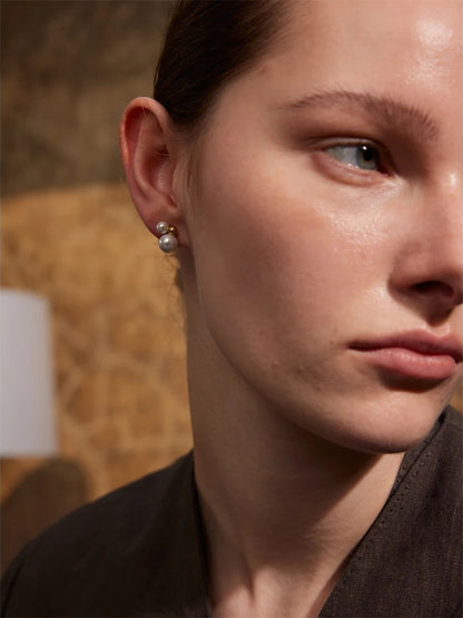 Korean style imitation pearls round stud earrings - product image
