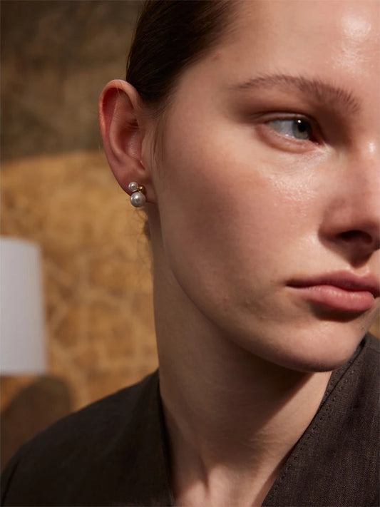 Korean style imitation pearls round stud earrings - product image