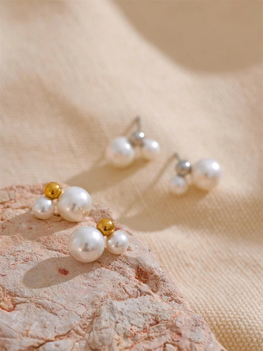 Korean style imitation pearls round stud earrings - product image