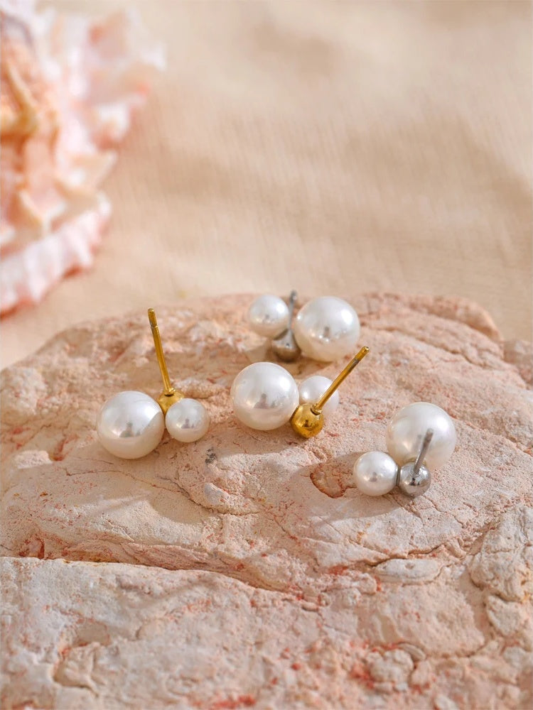 Korean style imitation pearls round stud earrings - product image