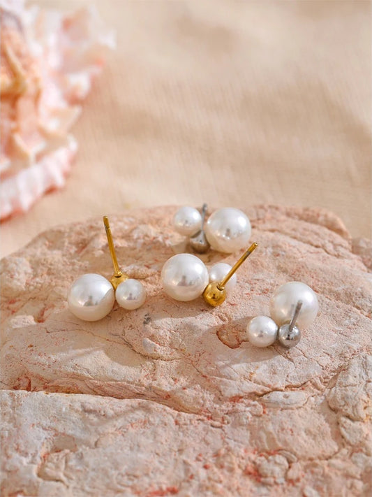Korean style imitation pearls round stud earrings - product image
