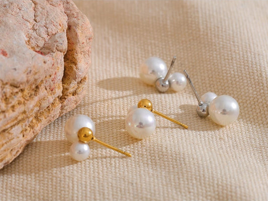 Korean style imitation pearls round stud earrings - product image