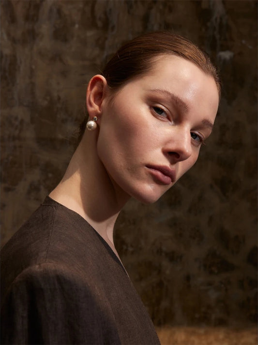 Korean style imitation pearls zircon round stud earrings - product image