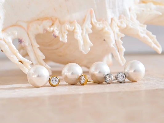 Korean style imitation pearls zircon round stud earrings - product image