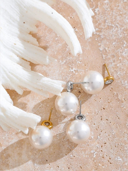Korean style imitation pearls zircon round stud earrings - product image