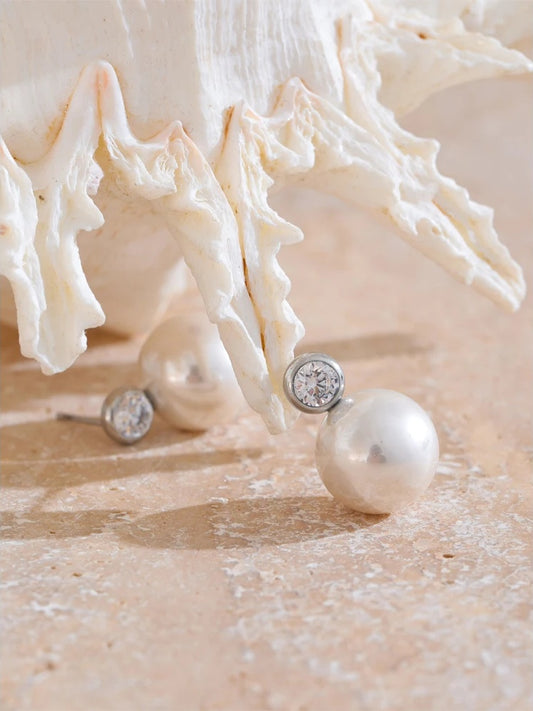 Korean style imitation pearls zircon round stud earrings - product image