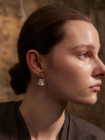 Korean style pearl resin flower zircon earrings - product image