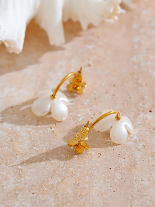 Korean style pearl resin flower zircon earrings - product image