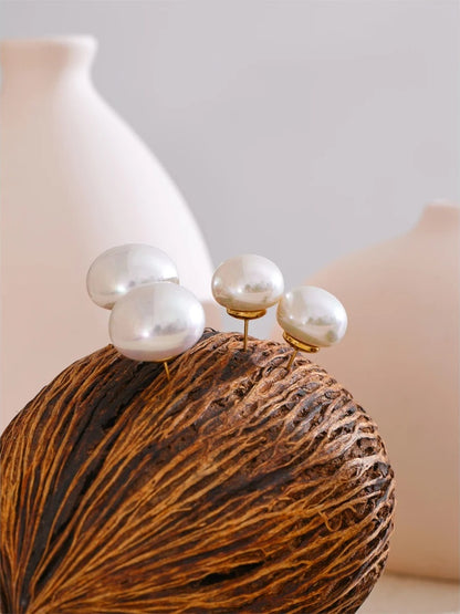 Korean style simulated pearls round stud earrings - product image