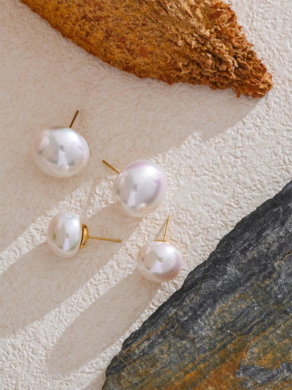 Korean style simulated pearls round stud earrings - product image