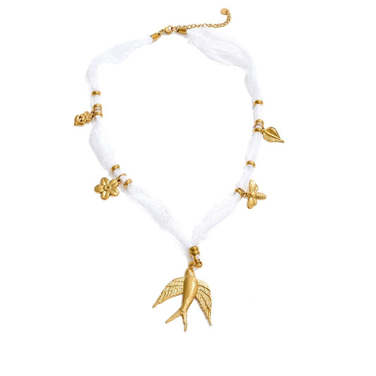 Lace chain floral swallow pendant necklace - product image