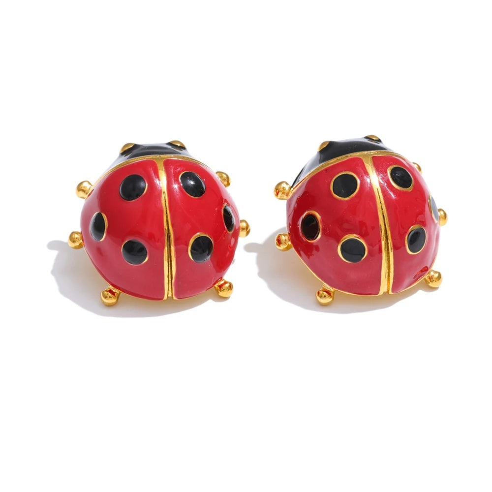 Ladybird red enamel push-back stud earrings - product image
