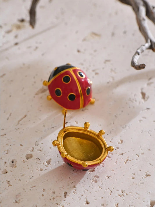 Ladybird red enamel push-back stud earrings - product image