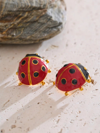 Ladybird red enamel push-back stud earrings - product image