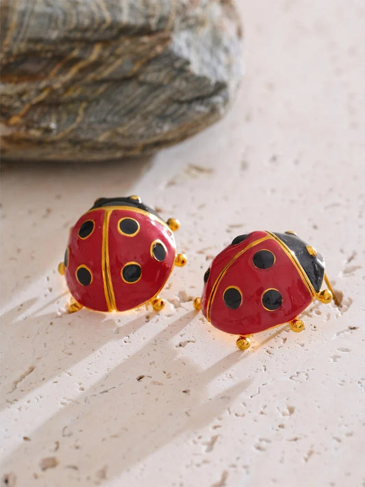 Ladybird red enamel push-back stud earrings - product image