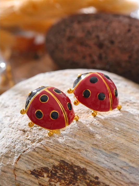 Ladybird red enamel push-back stud earrings - product image